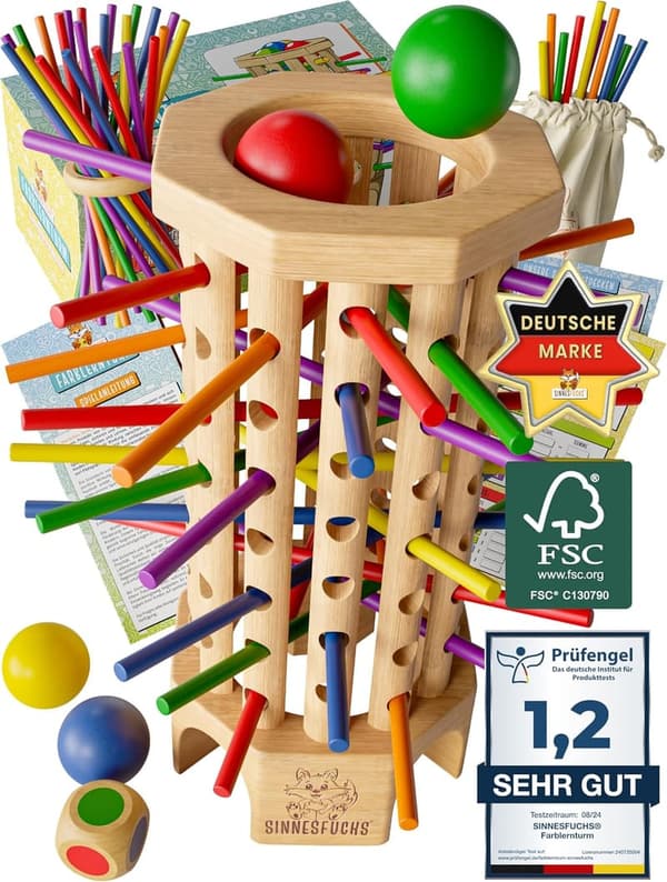 SINNESFUCHS® Farblernturm aus Holz - Pädagogisches Spielzeug ab 3 Jahre