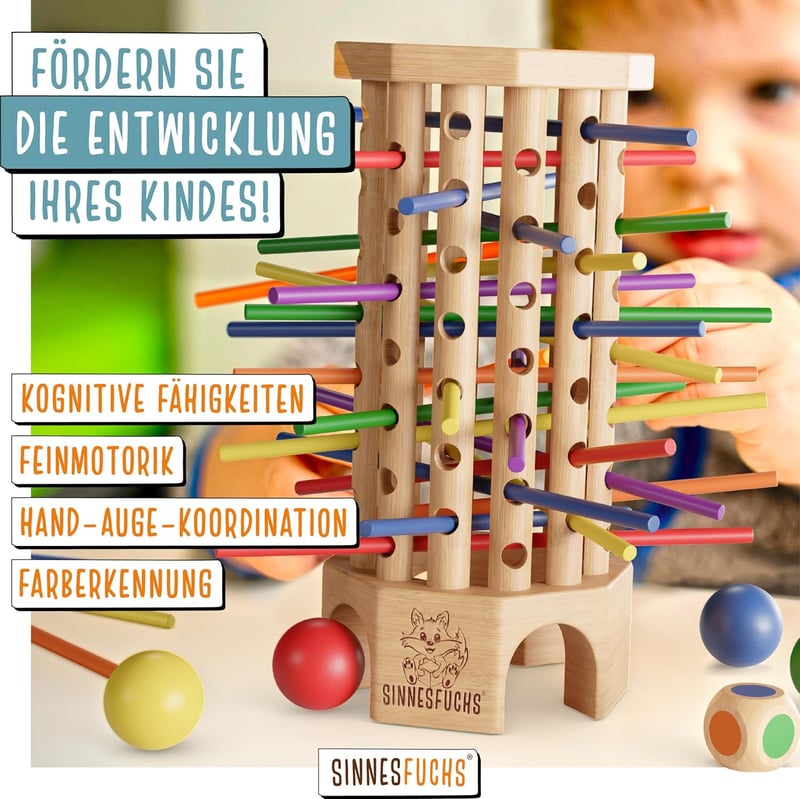 SINNESFUCHS® Farblernturm aus Holz - Pädagogisches Spielzeug ab 3 Jahre