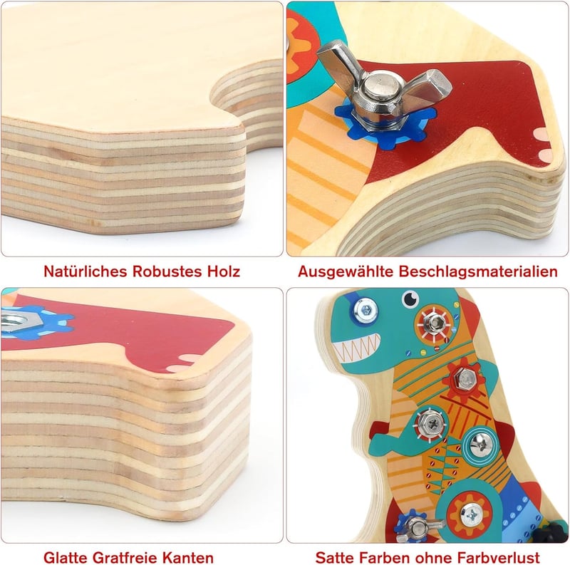 Montessori Busy Board aus Holz für Kinder ab 3 Jahren - Motorikspielzeug