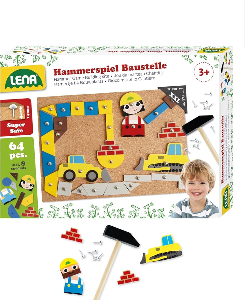 Hammerspiel für Kinder ab 3 Jahren, 64 Teile, Korkplatte, bunt