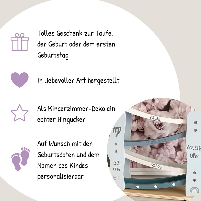 Personalisierte Kugelbahn aus Holz mit Autos – Geschenk zur Geburt & Taufe