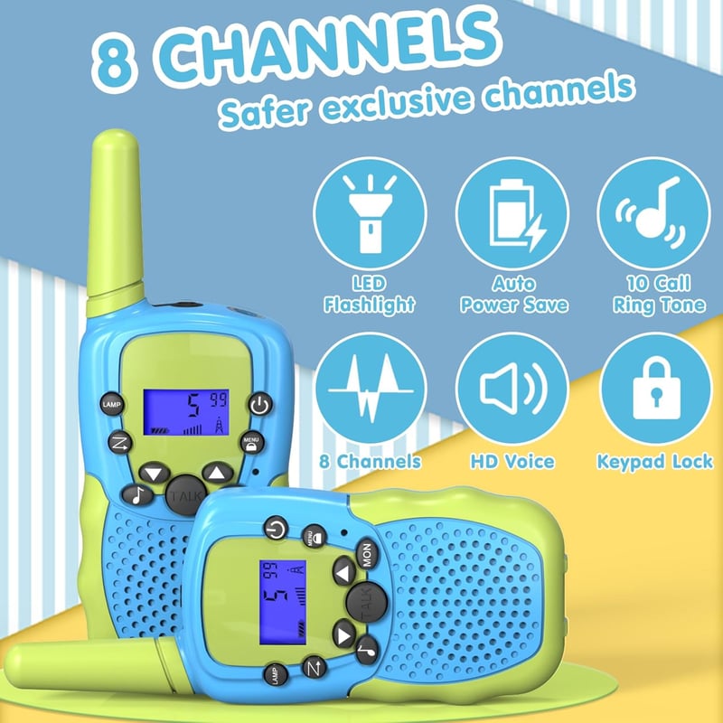 Walkie Talkies für Jungen 3-12 Jahre, 8-Kanal mit LCD-Taschenlampe, 3 Meilen Reichweite