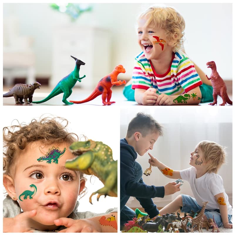 Leuchtende Dino-Tattoos für Kinder – 10er Set für Geburtstagsfeiern