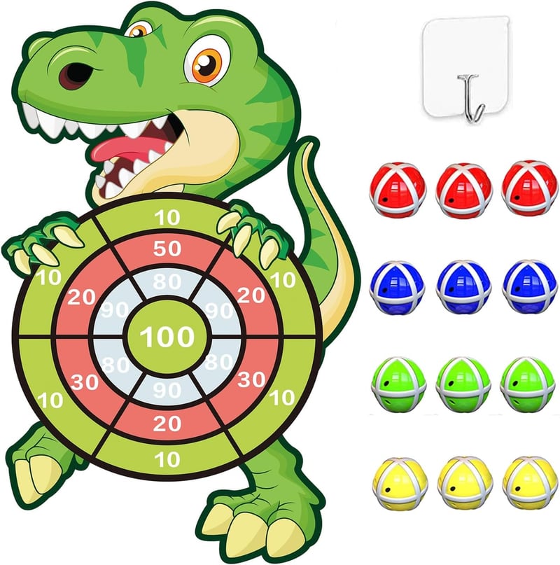 Dinosaurier Dartspiel mit 12 Klettbällen für Kinder 3-9 Jahre