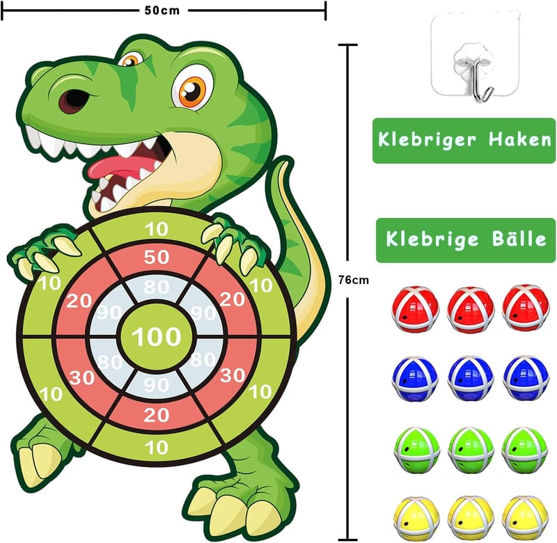 Dinosaurier Dartspiel mit 12 Klettbällen für Kinder 3-9 Jahre