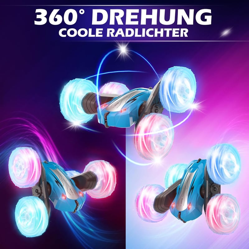 Ferngesteuertes 360° Flip Auto für Jungen, LED Licht, blau