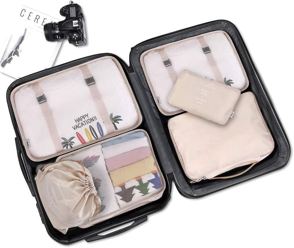 Faltbare Reise-Verpackungswürfel, 8-teilig, leichte Gepäck Organizer (Beige)