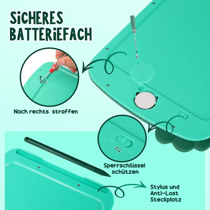 LCD Zaubertafel für Kinder ab 2 Jahren – 8,5 Zoll, Dinosaurier Design, grün