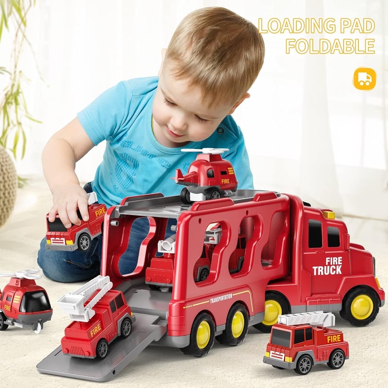 Feuerwehrauto Spielzeug für Kleinkinder, 5-in-1 Träger Lkw, ab 3 Jahren