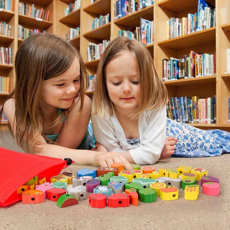 Montessori Fädelspiel aus Holz mit 42 oder 75 Perlen für Kinder