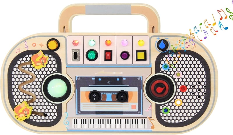 Montessori Busyboard aus Holz mit LED für Kinder ab 3 Jahren