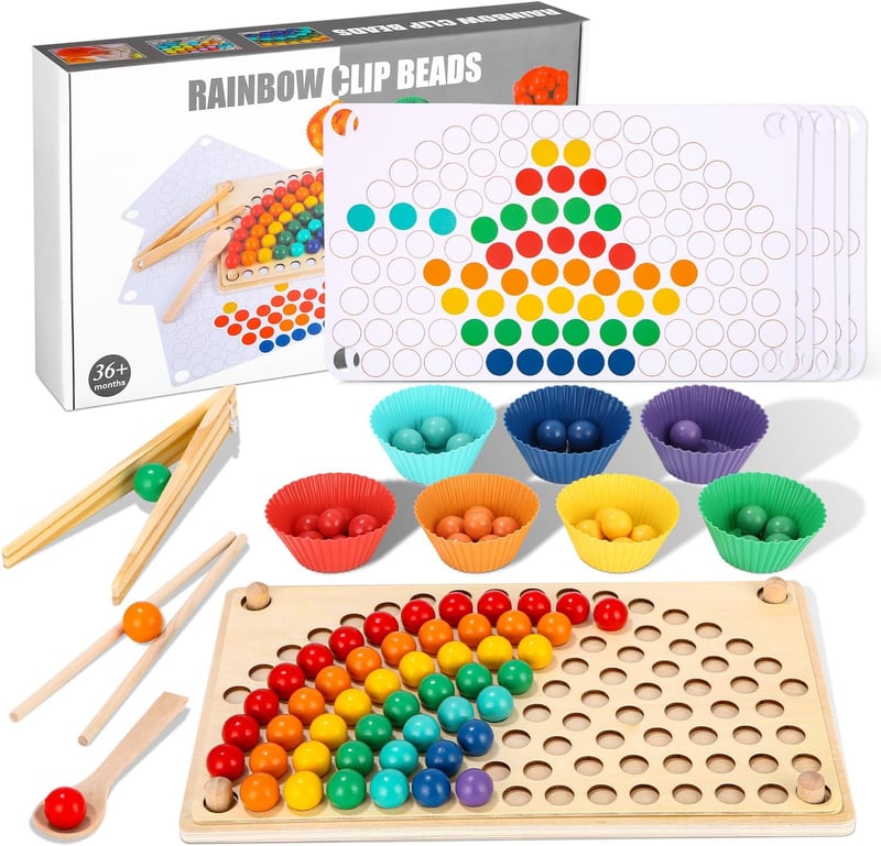 Montessori Spielzeug für Kinder ab 3 Jahren – Regenbogen Perlen Puzzle und Mathe Lernspielzeug
