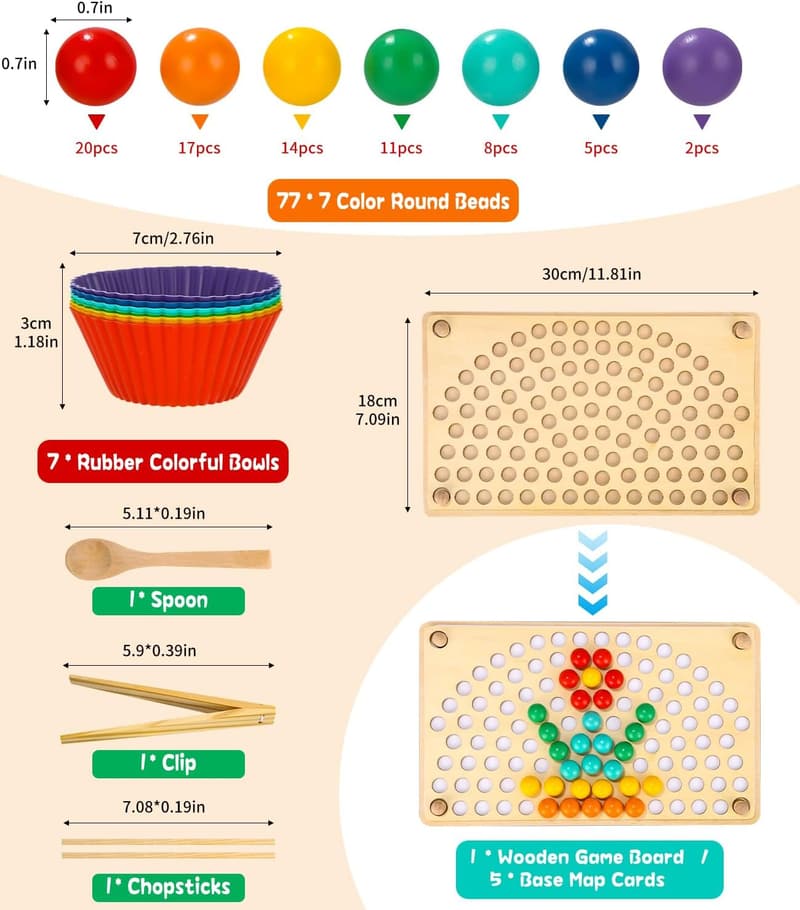 Montessori Spielzeug für Kinder ab 3 Jahren – Regenbogen Perlen Puzzle und Mathe Lernspielzeug