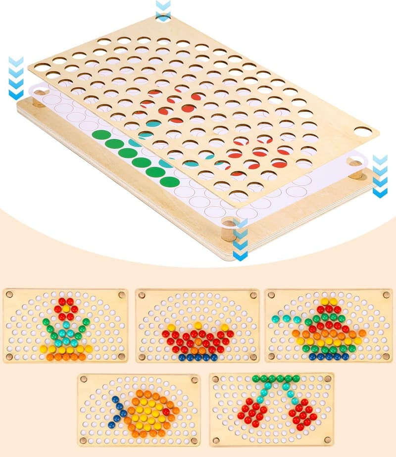 Montessori Spielzeug für Kinder ab 3 Jahren – Regenbogen Perlen Puzzle und Mathe Lernspielzeug
