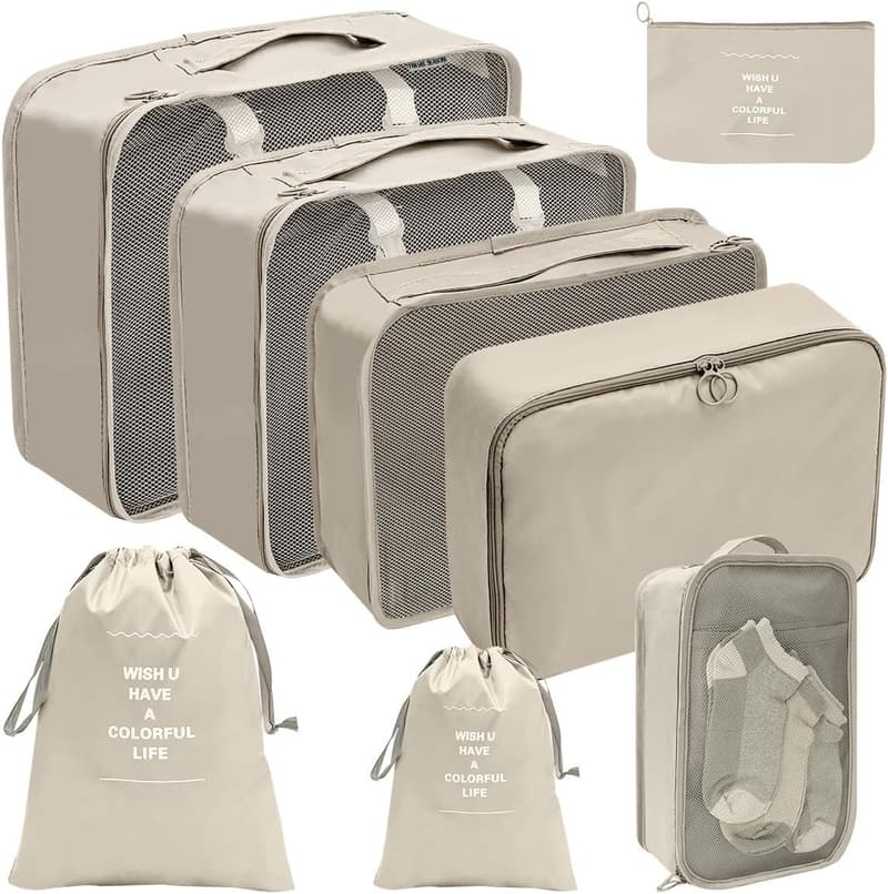 Reise Organizer Set - 8er Pack Würfel für Kofferordnung (Beige)