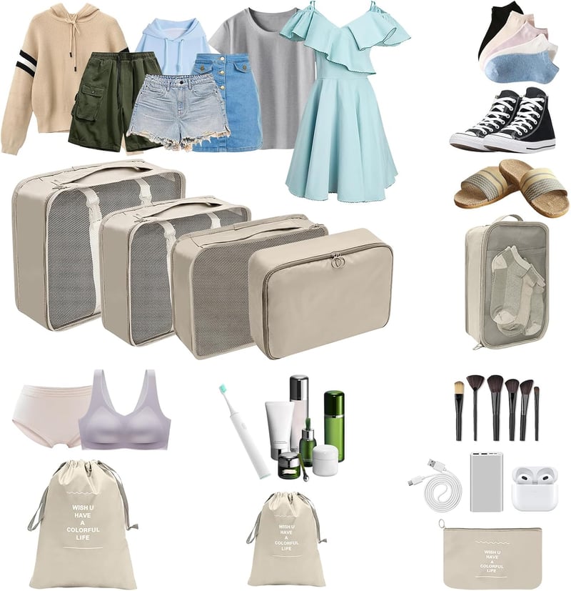 Reise Organizer Set - 8er Pack Würfel für Kofferordnung (Beige)