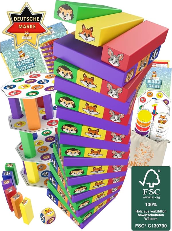 Wackelturm Holzspielzeug - FSC® 100% - Geschicklichkeitsspiel ab 3 Jahre