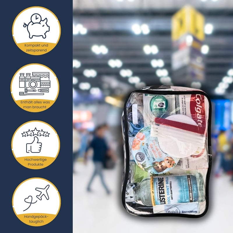 Handgepäck-freundliches Pflege-Set für Männer – Transparente Kulturtasche mit Reisegrößen-Kosmetik