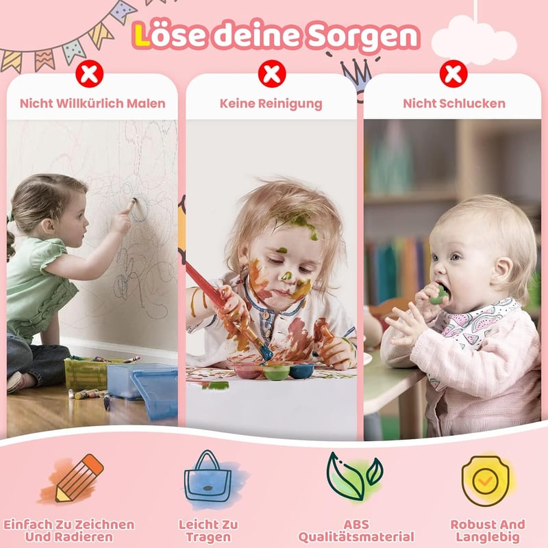 Magnetisches Zeichenbrett für Kleinkinder, Lernspielzeug für 1-3 Jahre (Rosa)