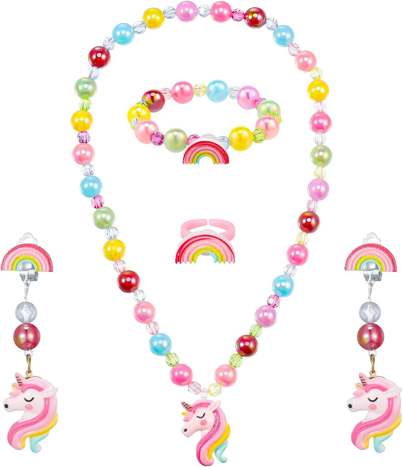 Prinzessin Einhorn Schmuck Set für Mädchen, 5-teilig, rosa