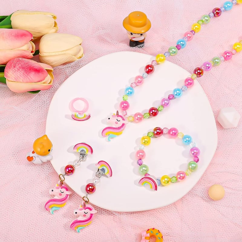 Prinzessin Einhorn Schmuck Set für Mädchen, 5-teilig, rosa