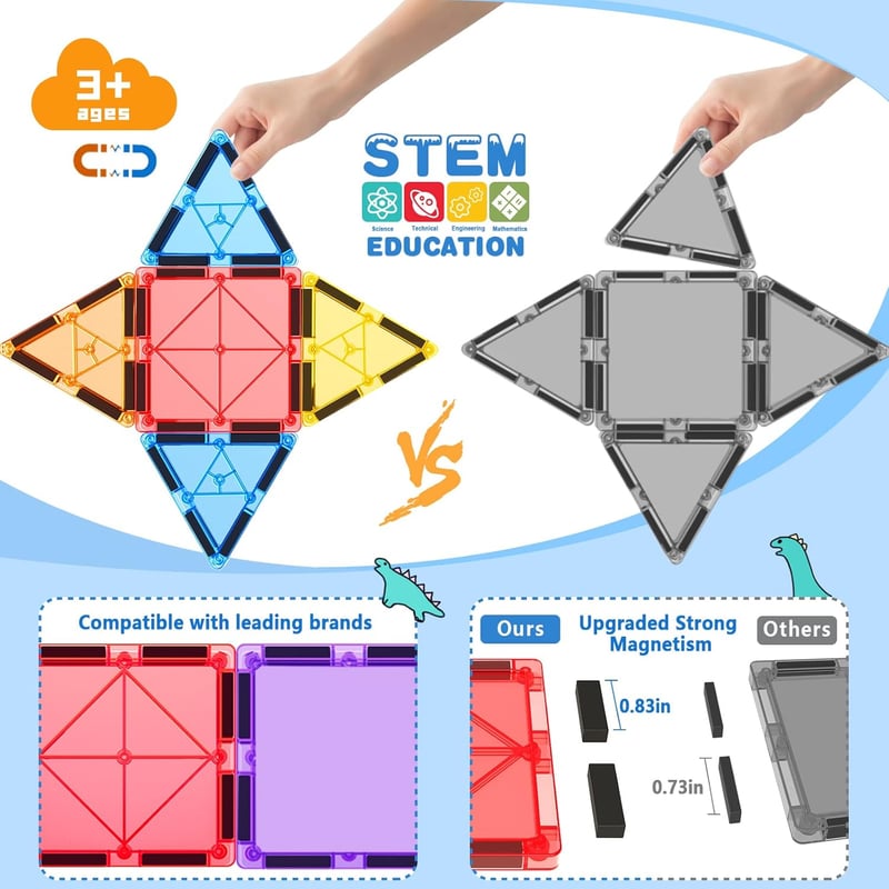 100 Magnetische Bausteine mit 2 Autos – Montessori Spielzeug für 3+ Jahre
