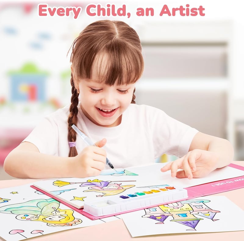 Wasserfarben-Malbuch für Kleinkinder ab 3 Jahren – Kunstset in Pink