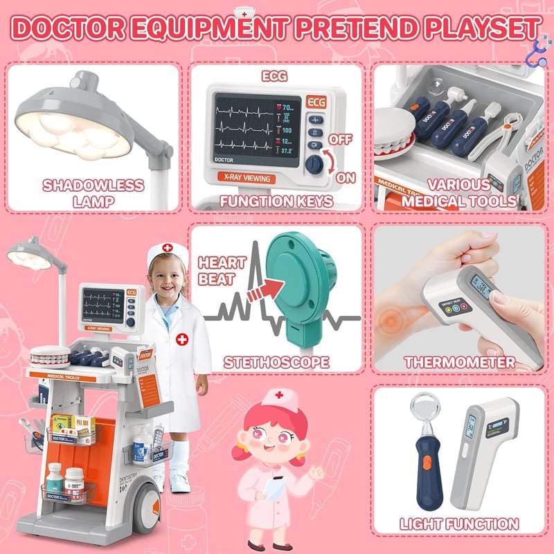 Arztkoffer für Kinder ab 3 Jahren – Medizinisches Rollenspielset mit Licht und EKG