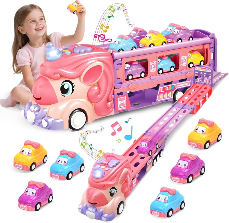Einhorn Autotransporter mit Licht & Musik für Mädchen ab 2 Έτη
