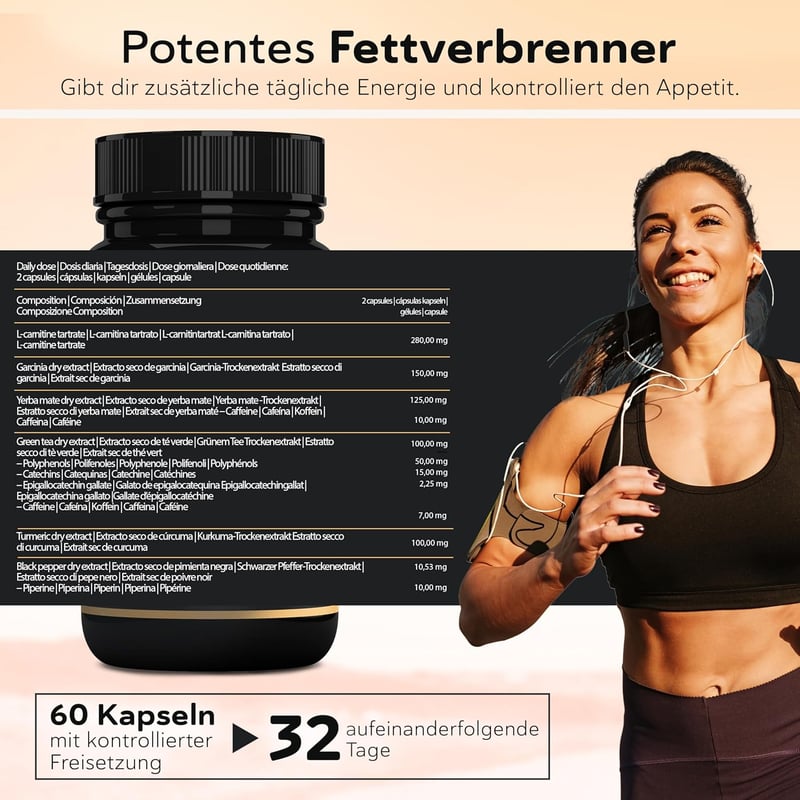6-in-1 Abnehmtabletten mit CARNIPURE für Bauchfett – Vegan