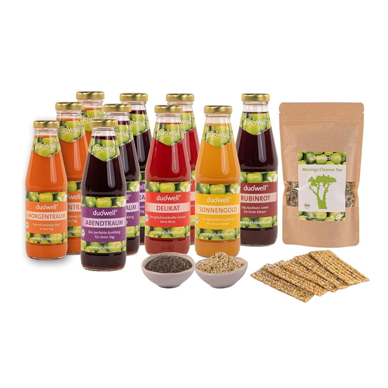 Bio Fasten-Set mit Säften, Suppe & Superfoods für 7 Tage