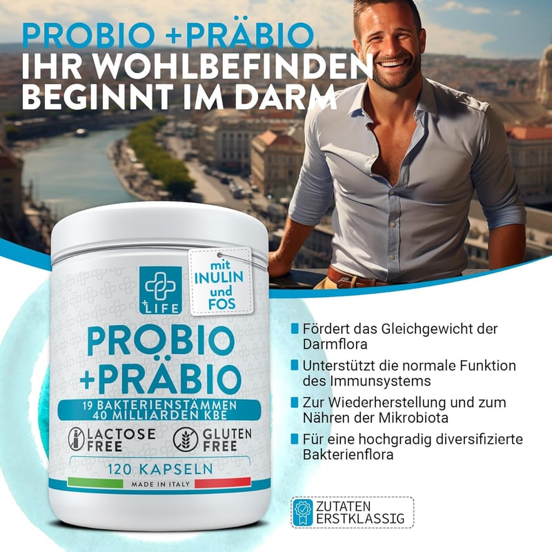 Darmsanierung Probiotika mit Präbiotika 120 Kapseln - 40 Mrd. CFU