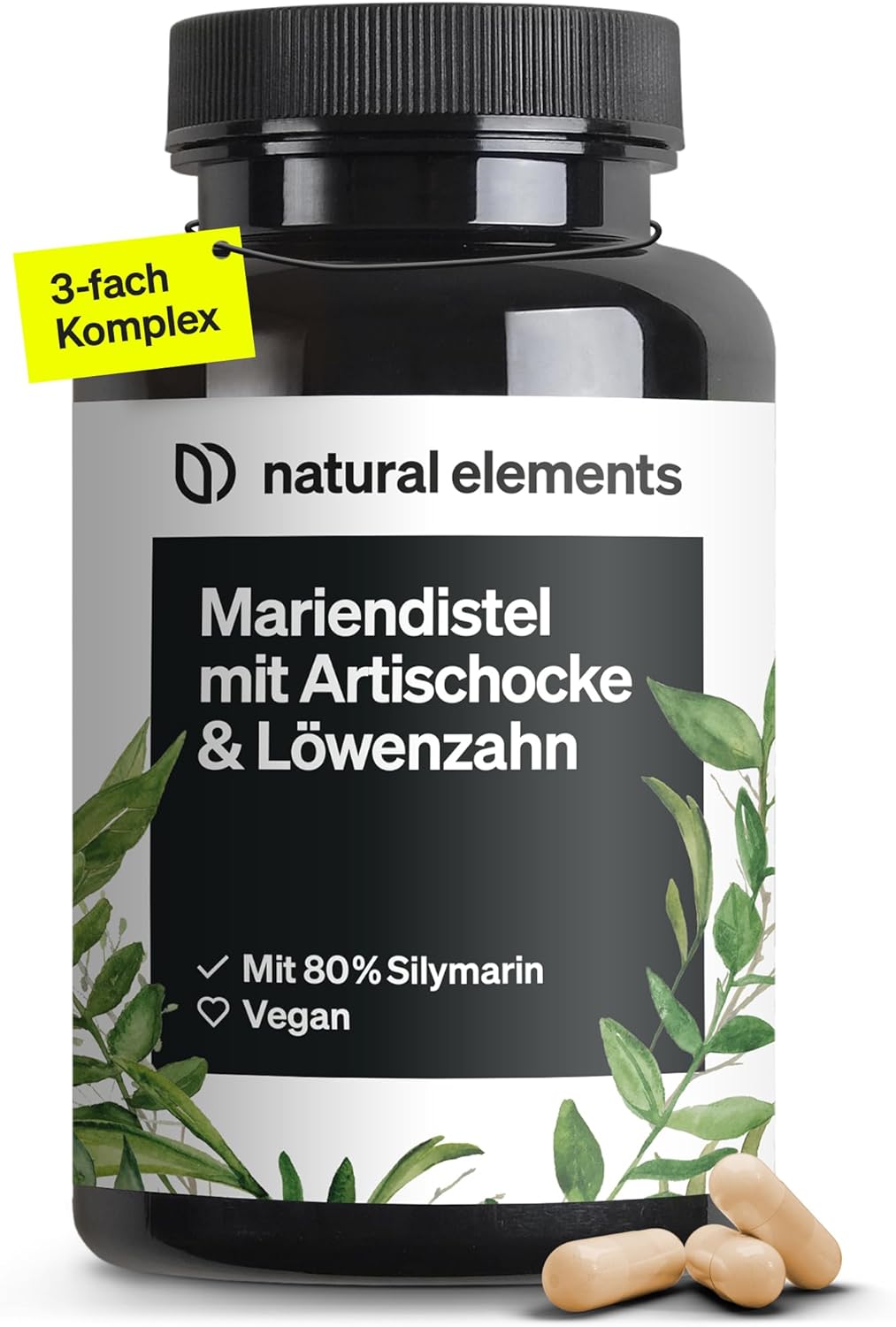 Hochdosierte Mariendistel-Kapseln mit 80% Silymarin - Vegan, 120 Stück