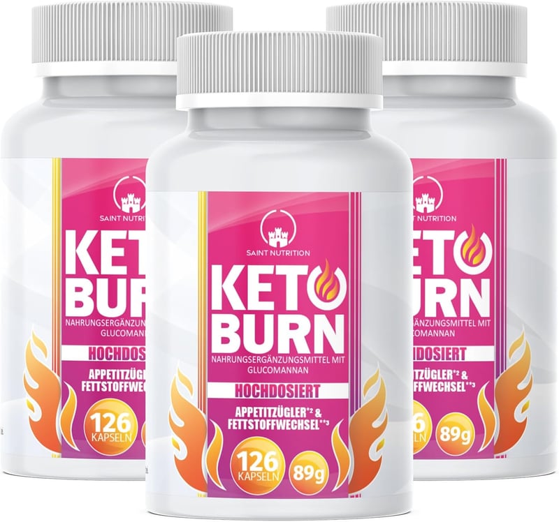 KETO BURN® Appetitzügler Kapseln, hochdosiert mit Glucomannan, 3er Pack