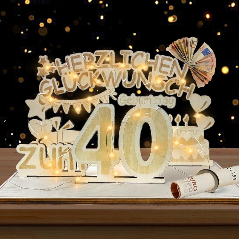 Personalisierte LED-Dekoration aus Holz zum 40. Geburtstag für Paare