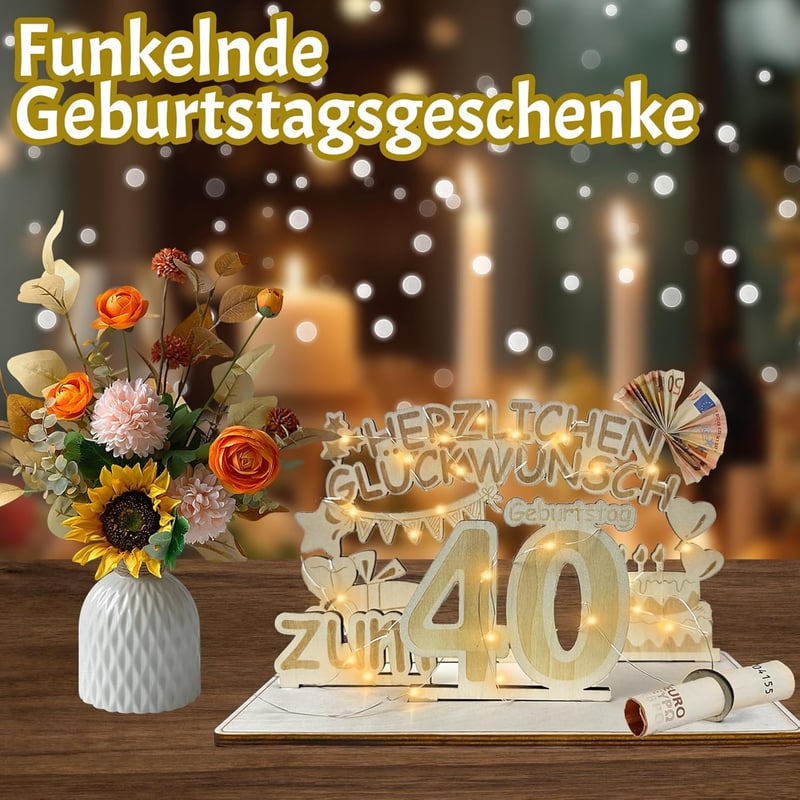 Personalisierte LED-Dekoration aus Holz zum 40. Geburtstag für Paare