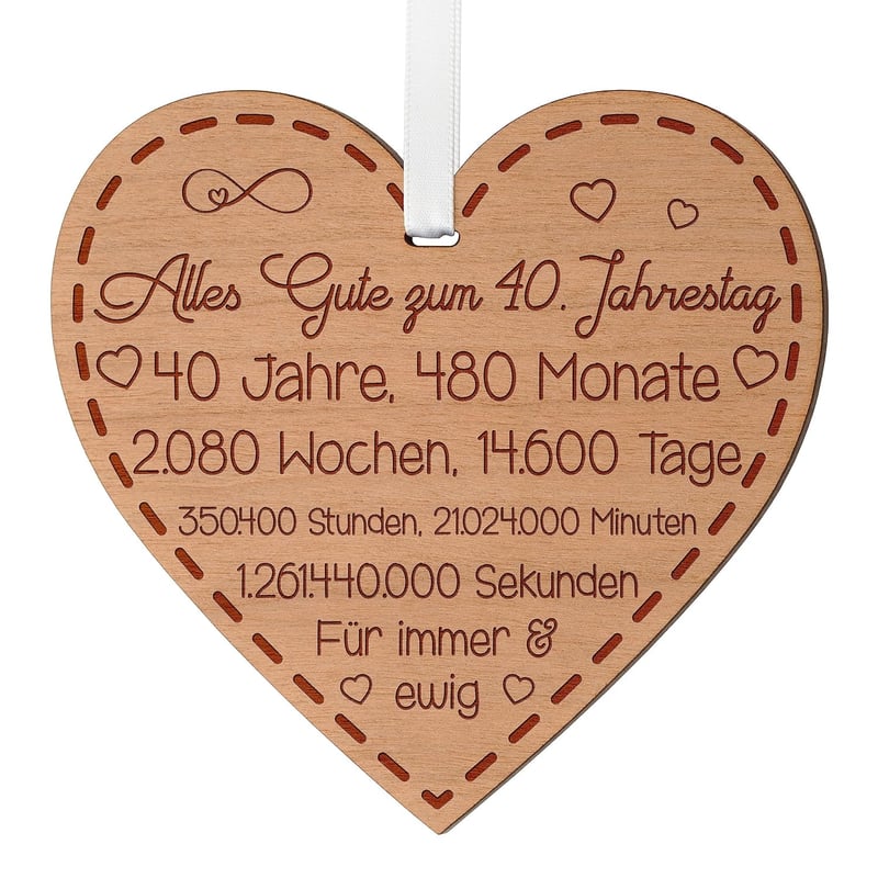 40. Hochzeitstag Geschenk: Holzherz mit Gravur für Paare