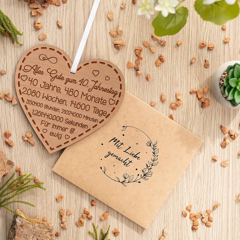 40. Hochzeitstag Geschenk: Holzherz mit Gravur für Paare