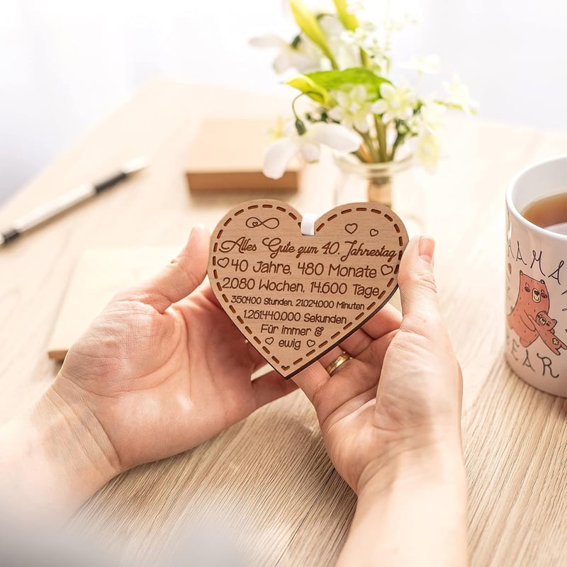 40. Hochzeitstag Geschenk: Holzherz mit Gravur für Paare