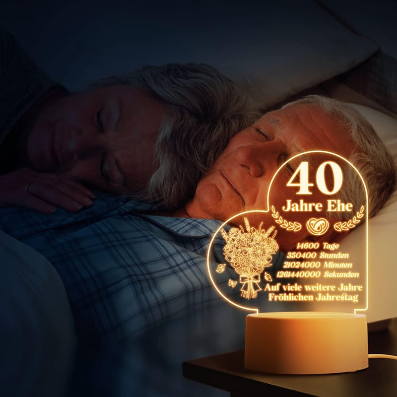Rubinhochzeit Nachtlampe mit romantischem Text – 40. Hochzeitstag Geschenk