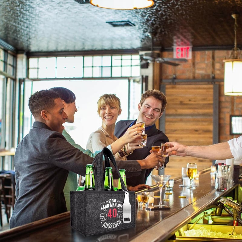 Filztasche für Männer zum 40. Geburtstag mit Flaschenöffner und Grußkarte