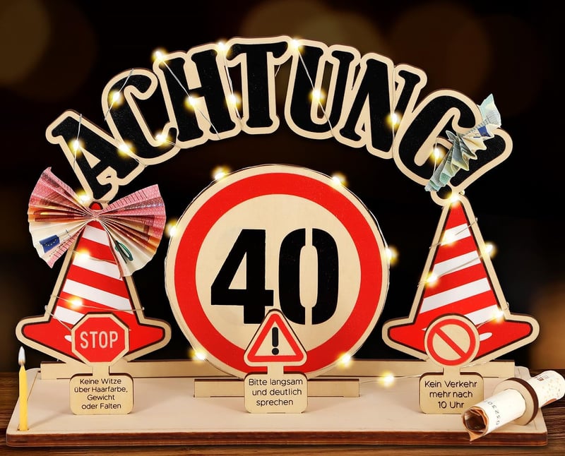 Lustige Geldgeschenke zur 40. Geburtstagsfeier mit Holz und LED