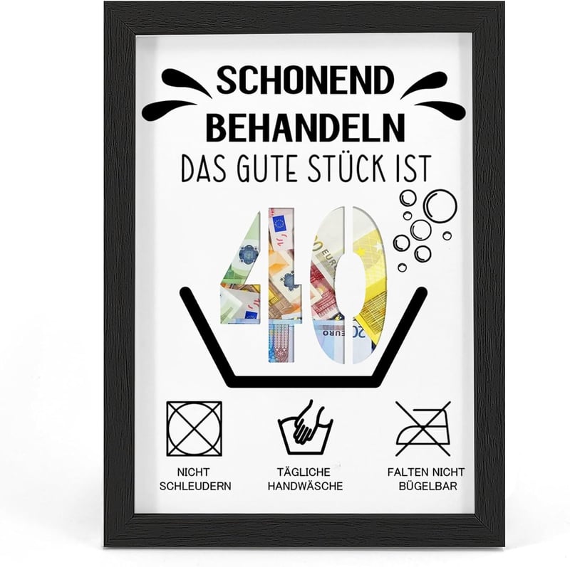 Witziges Geldgeschenk zum 40. Geburtstag für Freunde und Familie im DIN A4 Bilderrahmen