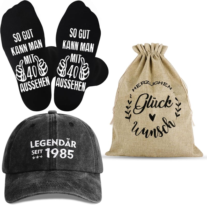 Geschenkset für Männer: Socken, Baseball Cap und Geschenkbeutel zum Geburtstag