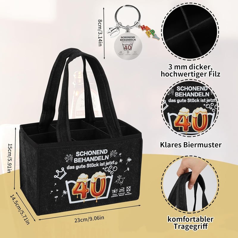 Lustige Männerhandtasche mit Flaschenöffner und Socken – zum 40. Geburtstag