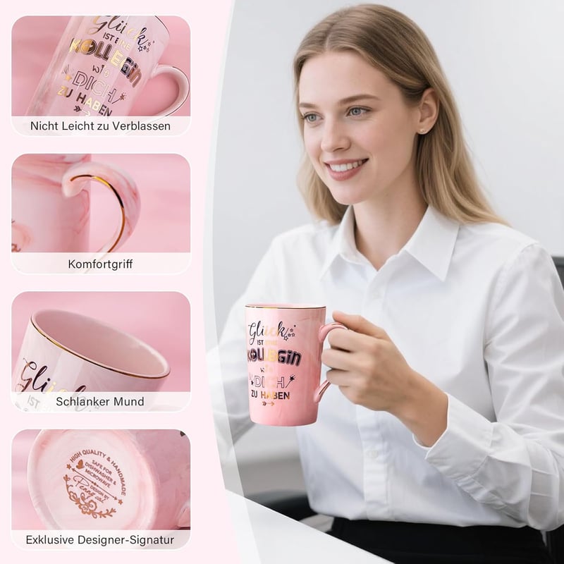 Abschiedsgeschenk für Kollegin – Marmor Tasse mit Löffel und Deckel 400 ml