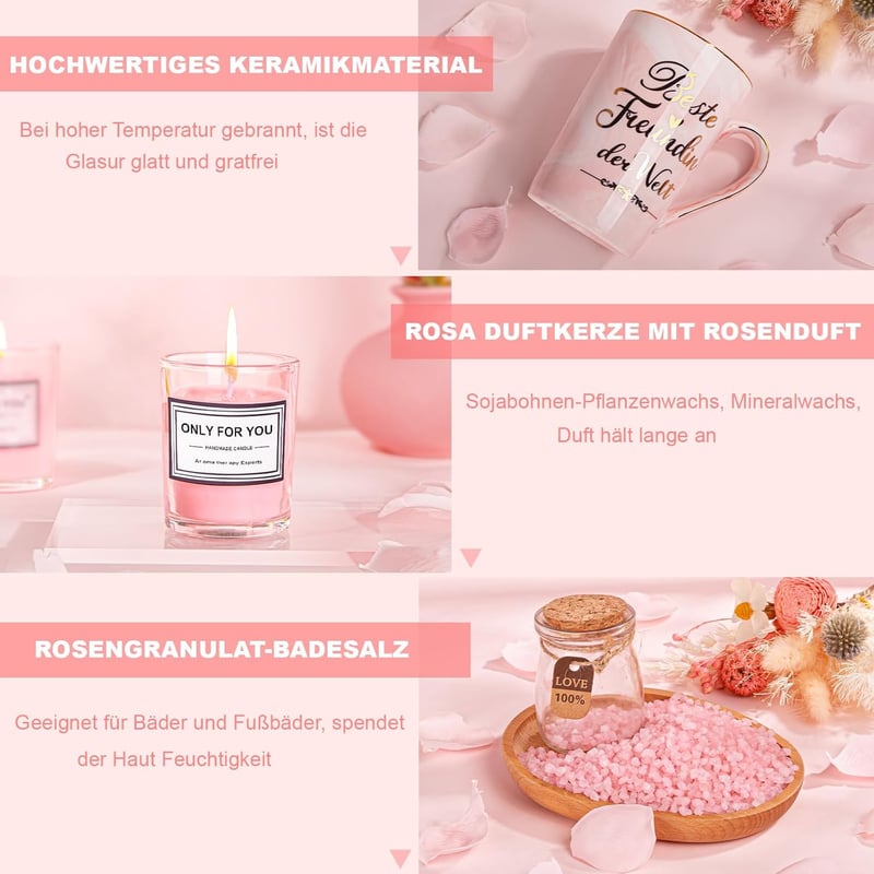 Lustiges Geburtstagsgeschenk für Frauen: Marmor Tasse, Duftkerze & Badesalz