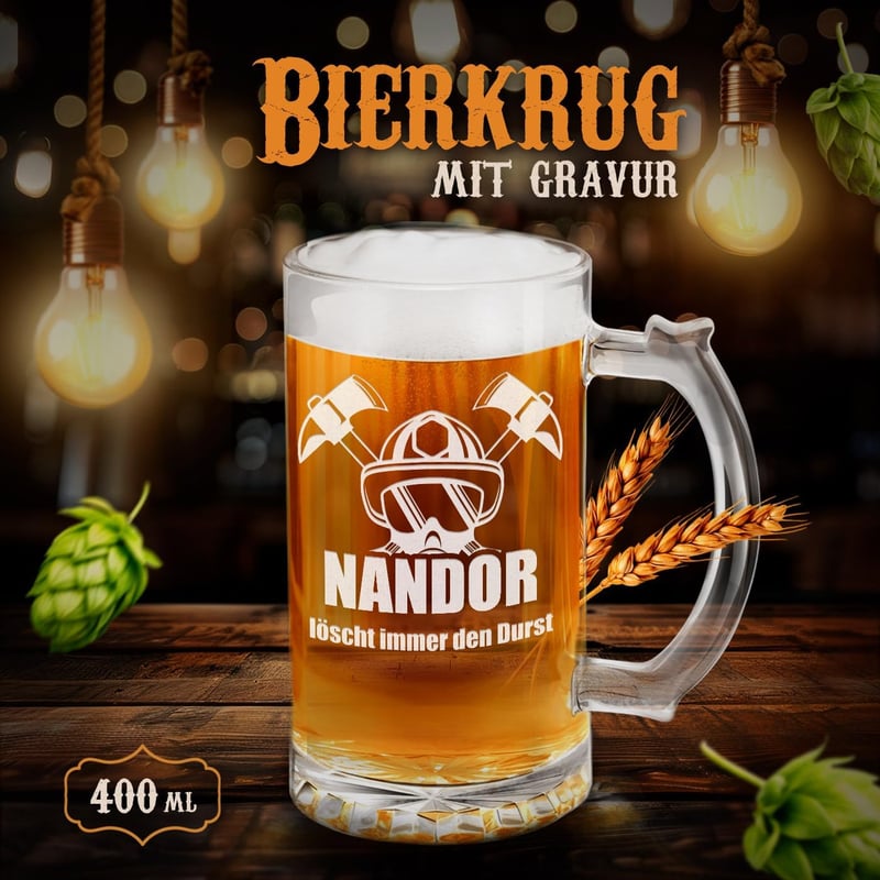 Personalisierter Bierkrug mit Gravur 400 ml – ideales Geschenk für Männer