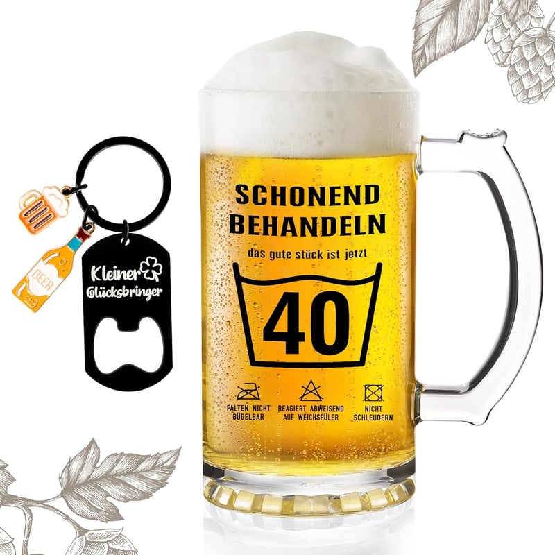Lustiger Bierkrug 0,5L mit Flaschenöffner für den 40. Geburtstag