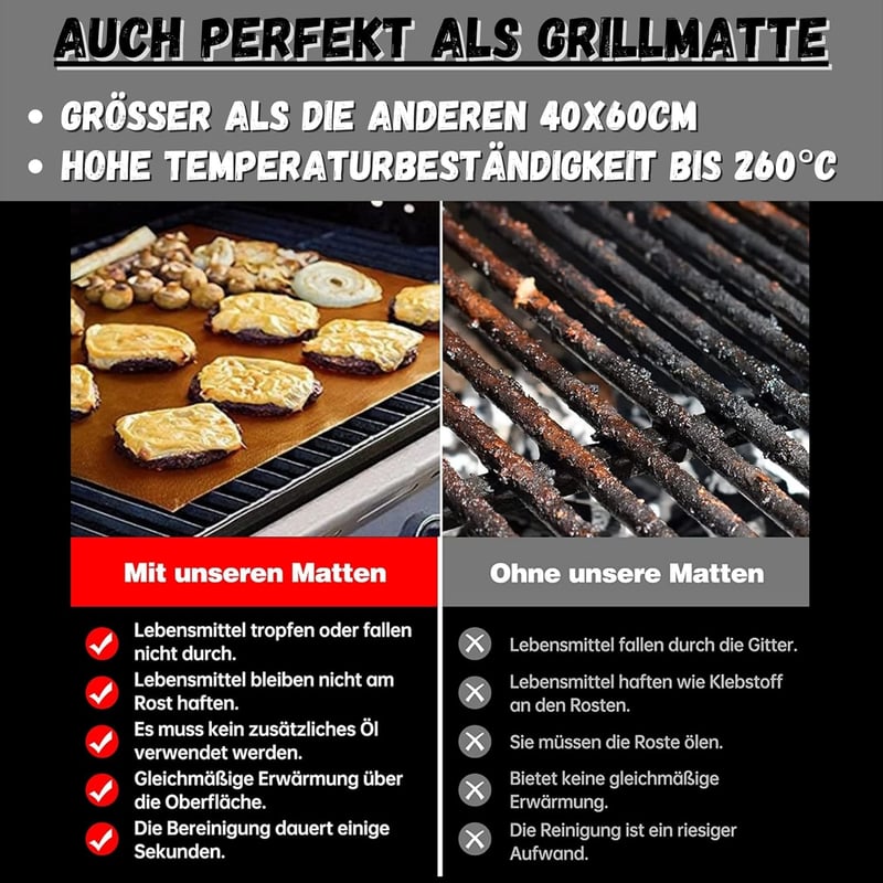 Extra große Premium Dauerbackfolie für Grillen und Backen – 3 Stück 40 x 60 cm